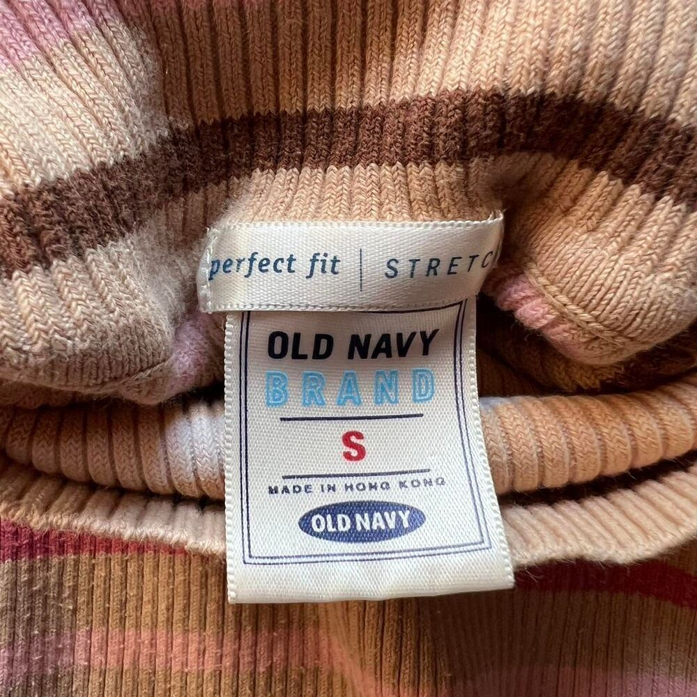 Vintage Old Navy Ribbed & Striped Cotton Blend Turtleneck Sweater - Picture 5 of 6